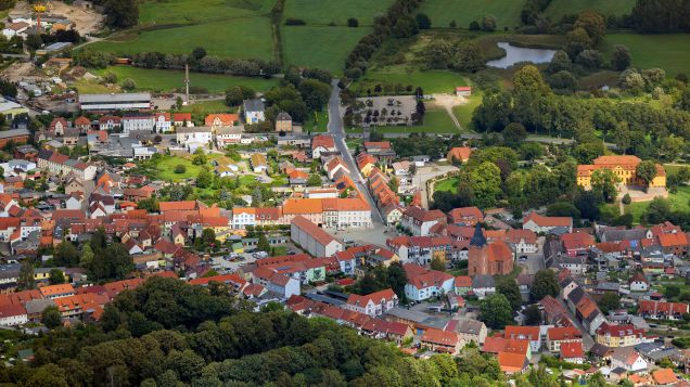 Bild auf die Stadt Stavenhagen aus der Vogelperspektive
