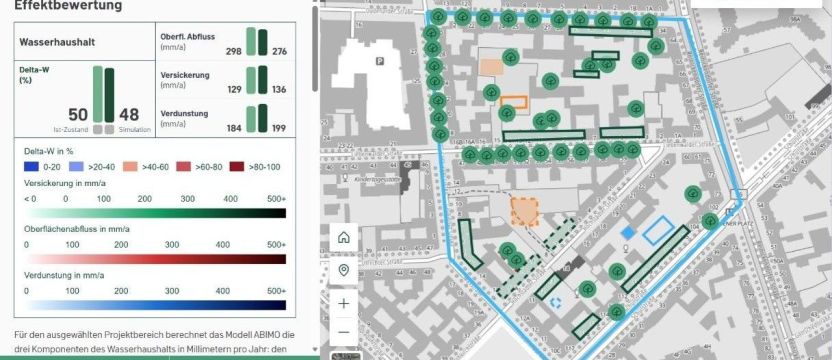 Effektbewertung geplanter Maßnahmen im Modul „Maßnahmenplanung" des BGI-Planers.