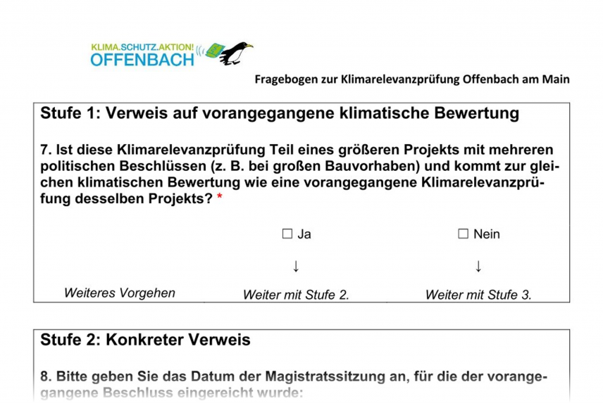 Fragebogen Klimarelevanzprüfung (Seite 2 Teil 1; Stadt Offenbach a. M.) Fragebogen Klimarelevanzprüfung (Seite 2 Teil 1; Stadt Offenbach a. M.)