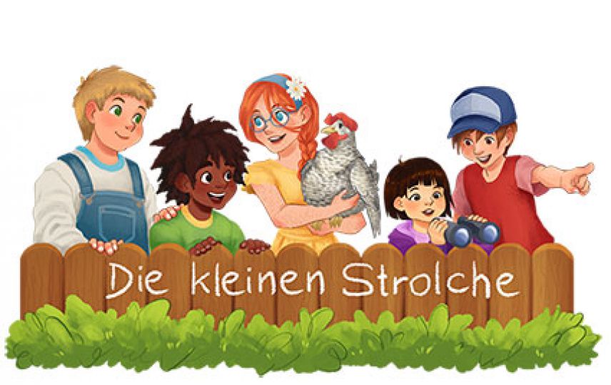 Logo der KiTa "Die kleinen Strolche". Quelle: Kind Aktiv e.V. Logo der Kita " Die kleinen Strolche. Das Logo ist gezeichnet, es sind verschiedene Menschen zu sehen an einem Holzzaun, auf dem "Die kleinen Strolche" steht.