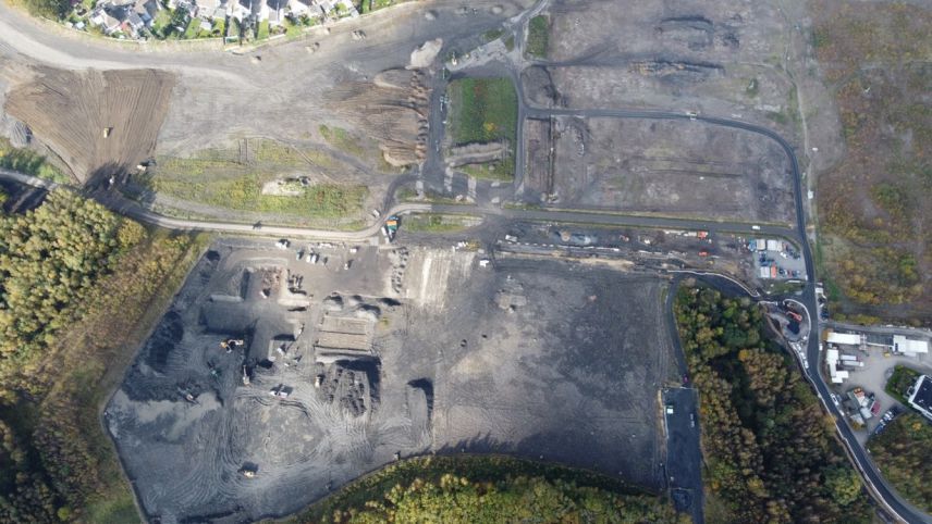 Luftaufnahme der Bauarbeiten im zukünftigen Landschaftspark; Quelle: Stadt Lünen Luftbild Baustelle Landschaftspark