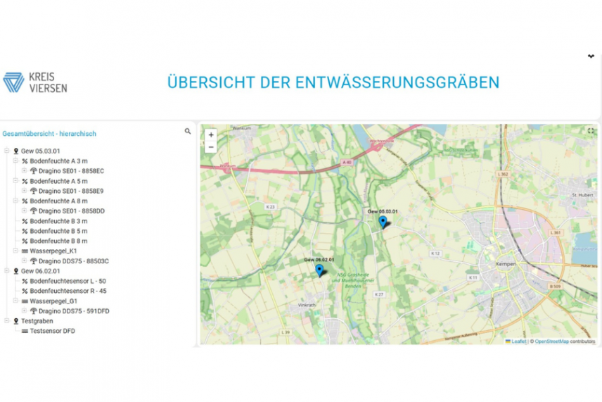 Dashbord: Übersicht der Entwässerungsgräben (Quelle: Kreis Viersen) Dashbord: Übersicht der Entwässerungsgräben (Quelle: Kreis Viersen)