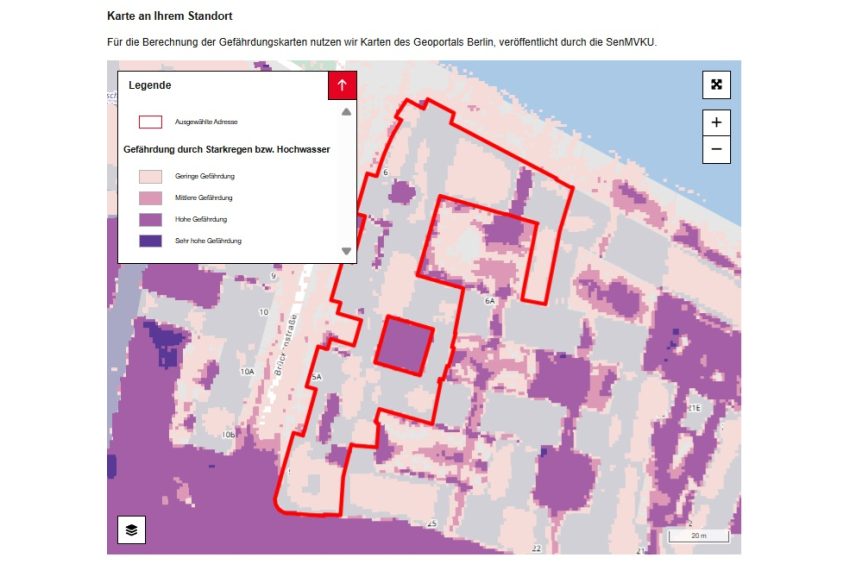 Beispiel HochwasserCheck Berlin: Karte der Gefährdung (Quelle: SenMVKU)