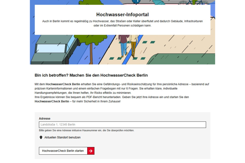 Startseite des Hochwasser-Infoportal (Quelle: SenMVKU)