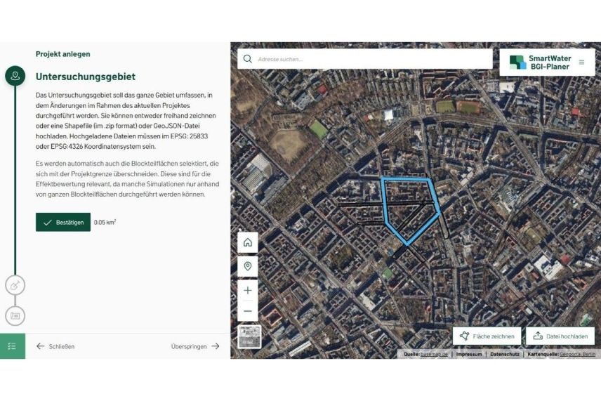 Einzeichnen des Untersuchungsgebiets im BGI-Planer.