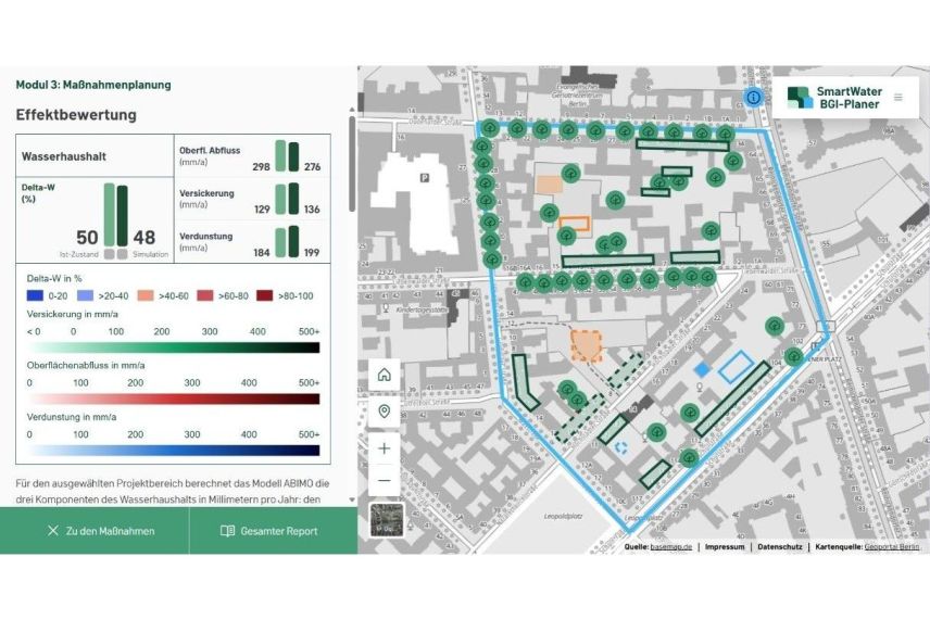 Effektbewertung geplanter Maßnahmen im Modul „Maßnahmenplanung" des BGI-Planers.